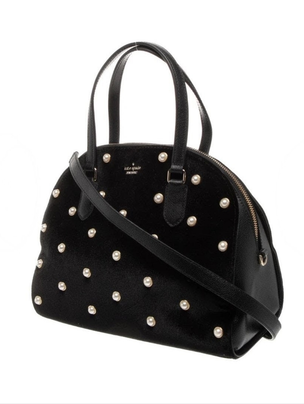 EUC Kate Spade New York Reily Laurel Way Blk Velvet Pearl Stud Crossbody Handbag - Picture 2 of 10